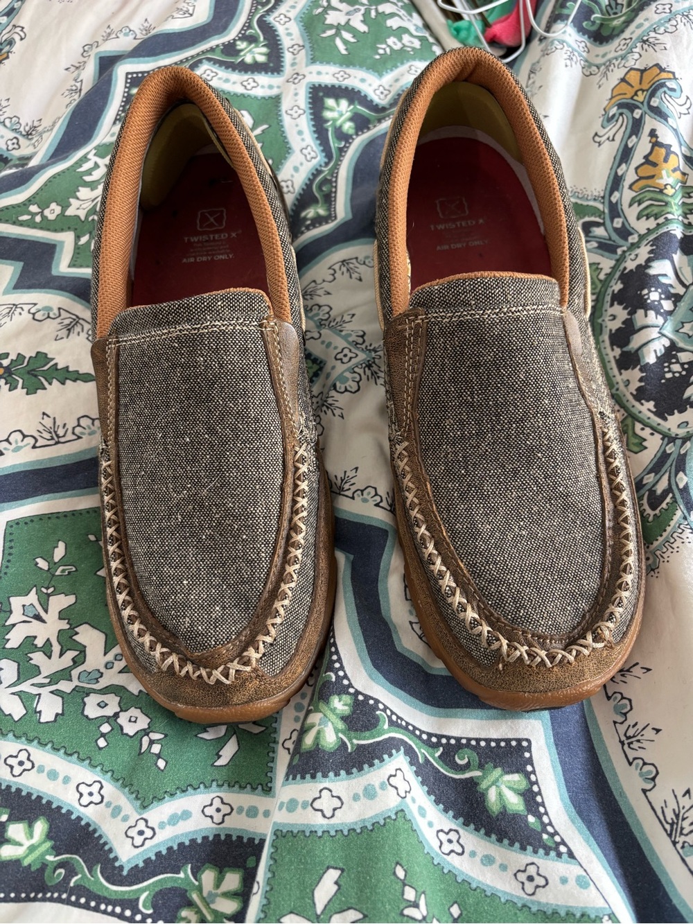 Twisted X Gray Canvas Slip-On Loafers with Brown Trim